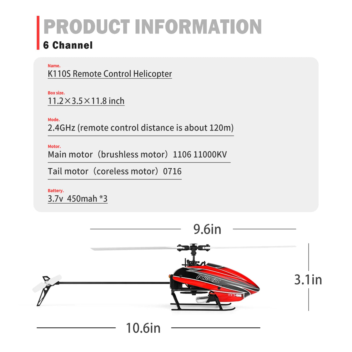 WLtoys K110S RC Helicopter With Brushless Motor 3D/6G 3 Batteries