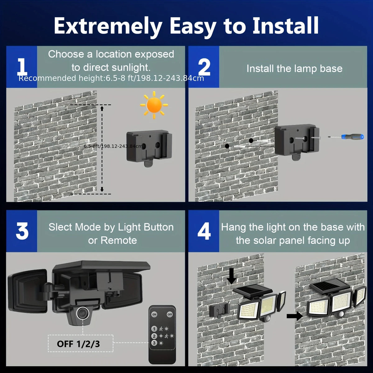 SZRSTH 3-Pack Outdoor Solar Motion Sensor Lights for Porch Garage