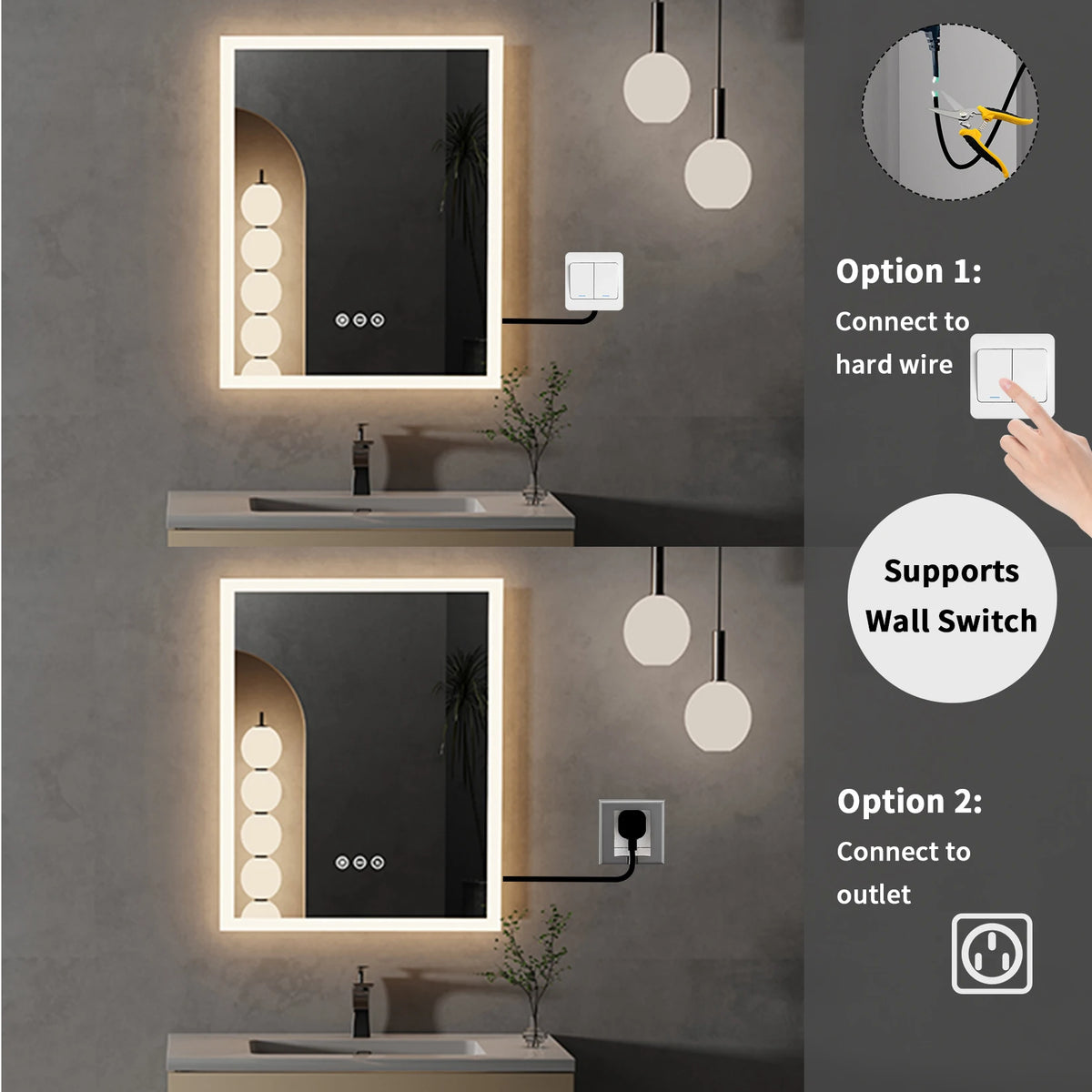 Wisfor LED Lighted Bathroom Mirror With Antifog Memory Function