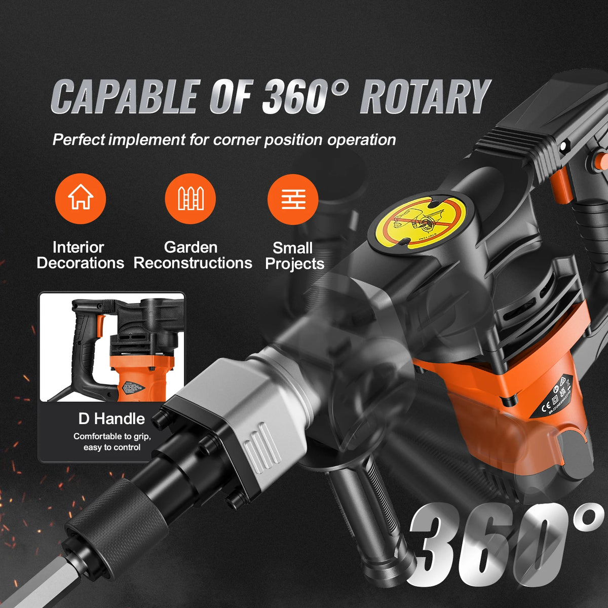 SucceBuy 1400W Electric Demolition Jack Hammer Heavy Duty 2900 BPM