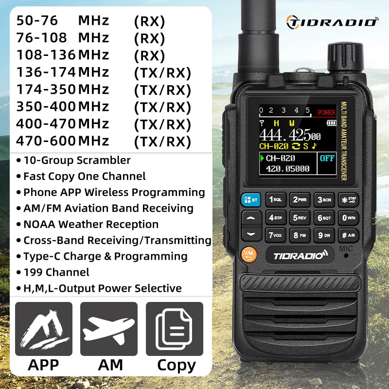 TIDRADIO H3 Walkie Talkie With App Wireless Programming USB C Cable