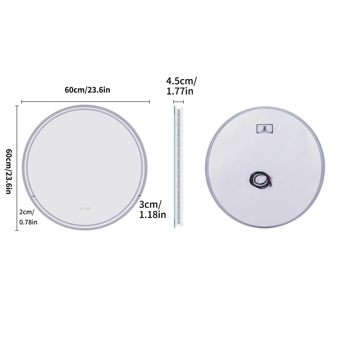LUVODI Round LED Bathroom Mirror With Touch Sensor Anti Fog