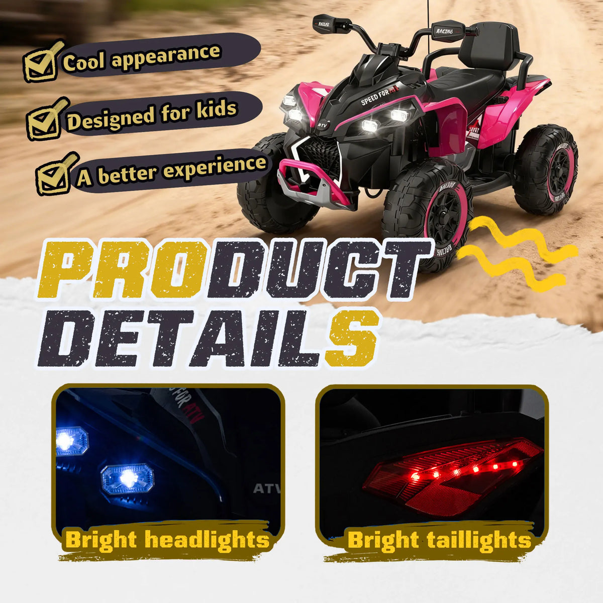 Kids 24V Ride On ATV With Remote And Bluetooth Music
