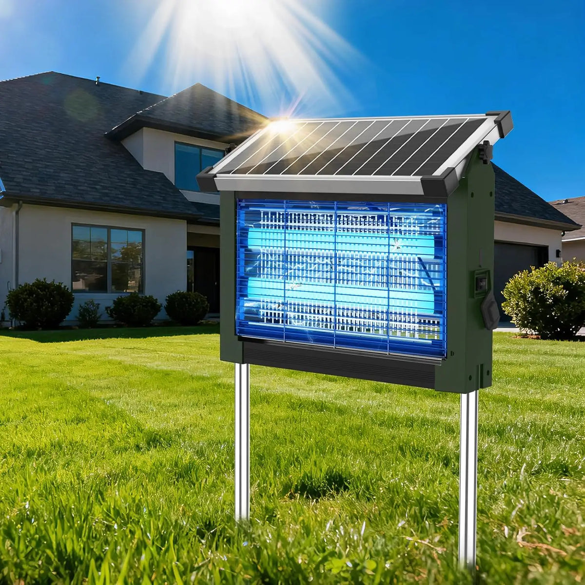 Solar Bug Zapper 4500V Outdoor Waterproof Panel Sensor Garden Patio