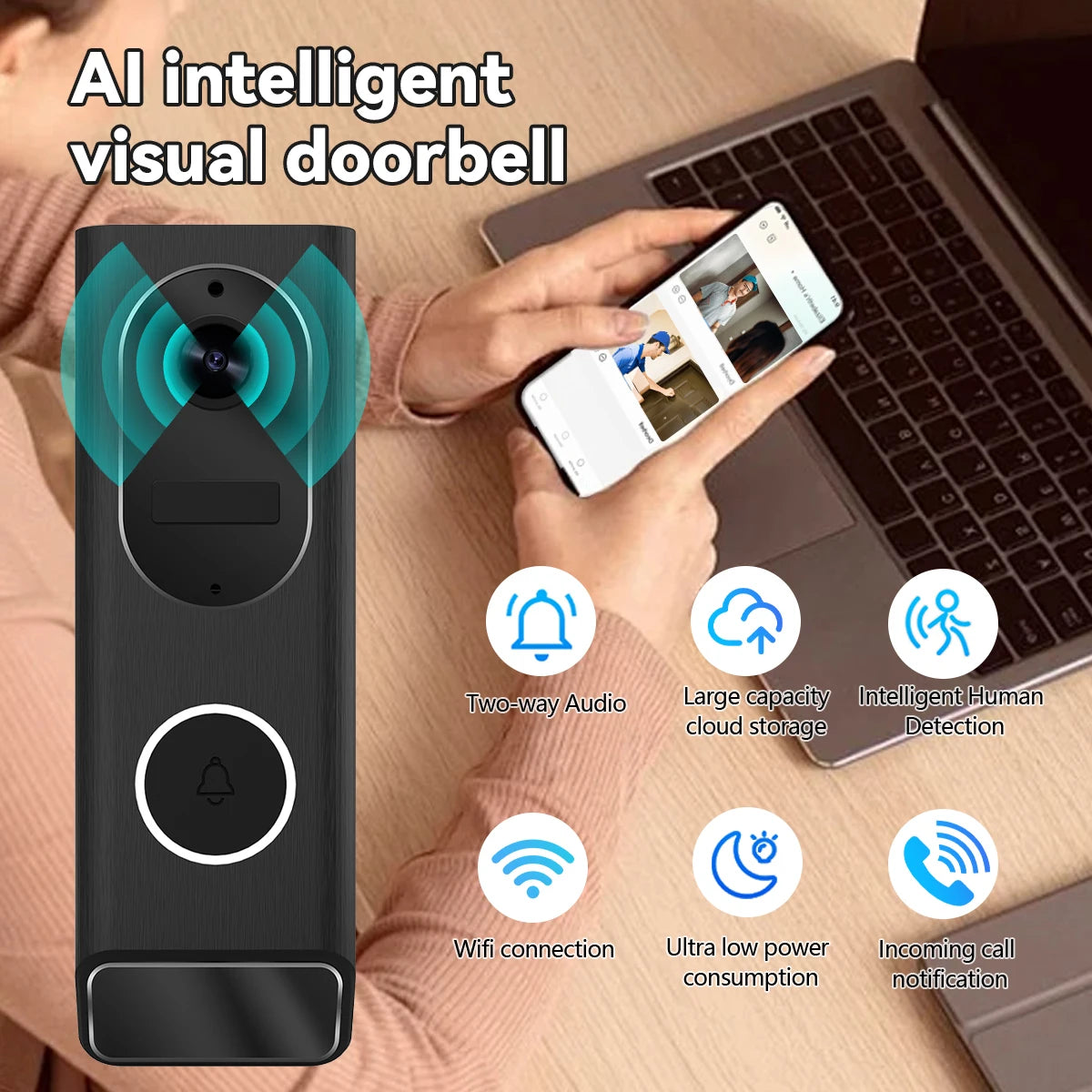AEEZO-US S7 1080P Wireless Video Doorbell With Motion Detection