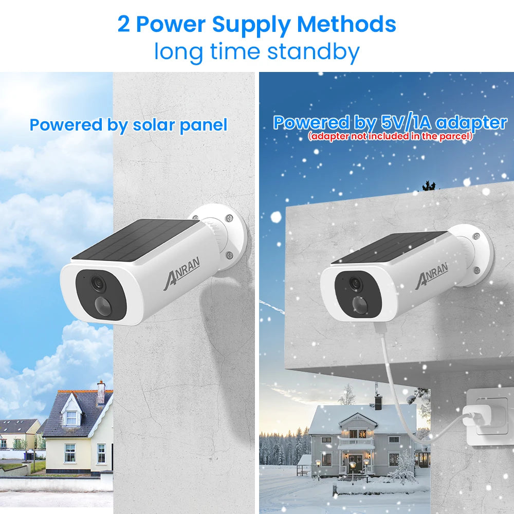 ANRAN 2K Solar Security Camera Wireless 2.4GHz WiFi Night Vision