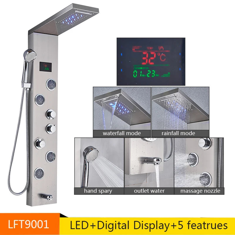 Senlesen LED Light Shower Panel Waterfall Rain Digital Display System