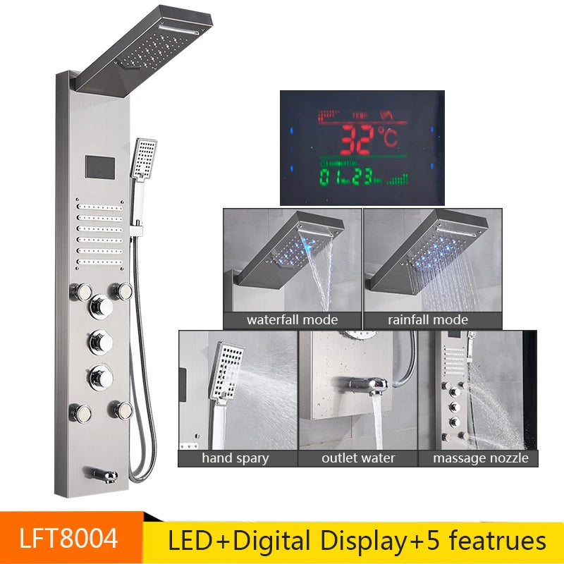 Senlesen LED Light Shower Panel Waterfall Rain Digital Display System