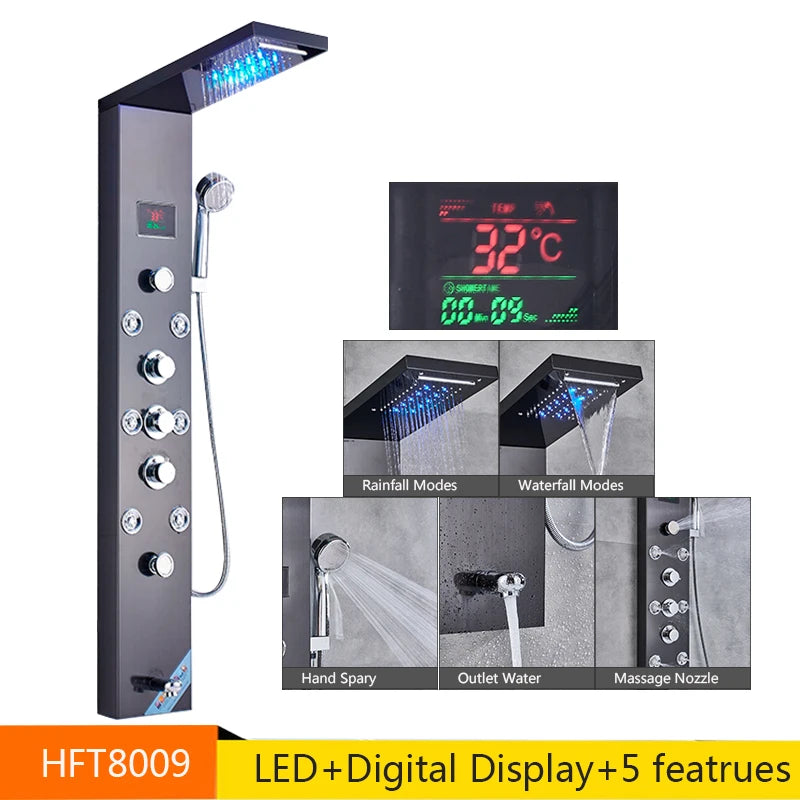 Senlesen LED Light Shower Panel Waterfall Rain Digital Display System