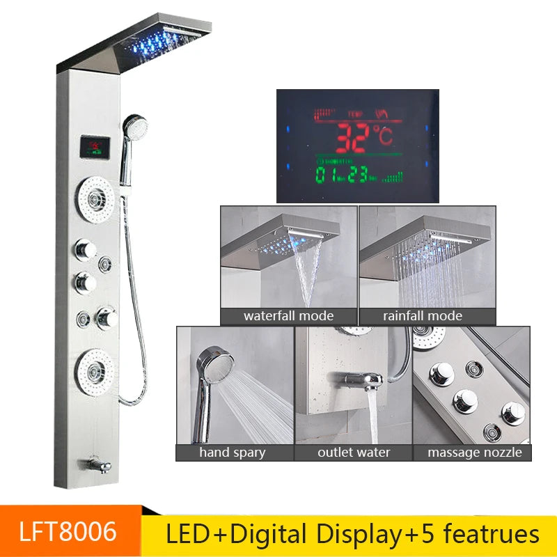 Senlesen LED Light Shower Panel Waterfall Rain Digital Display System