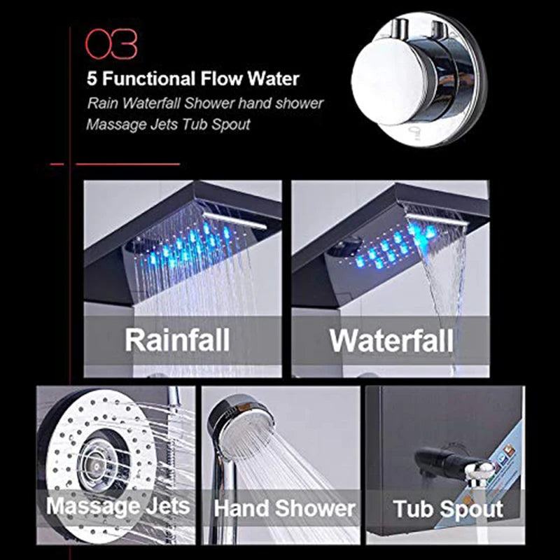 Onyzpily LED Shower Panel Tower System Wall Mounted Mixer Tap