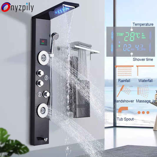 Onyzpily LED Shower Panel Tower System Wall Mounted Mixer Tap
