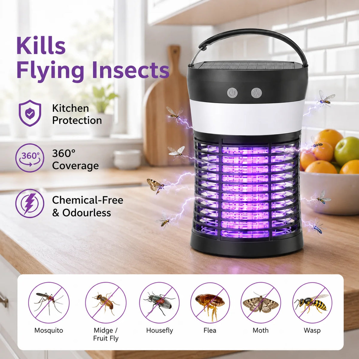 Bug Zapper Solar Mosquito Killer 3000V Rechargeable Indoor And Outdoor