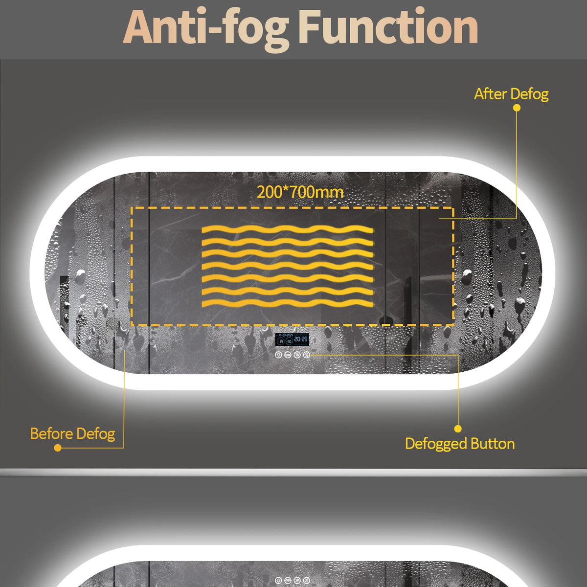 Wisfor Oval LED Bathroom Mirror Fogless Lights And Bluetooth Speaker
