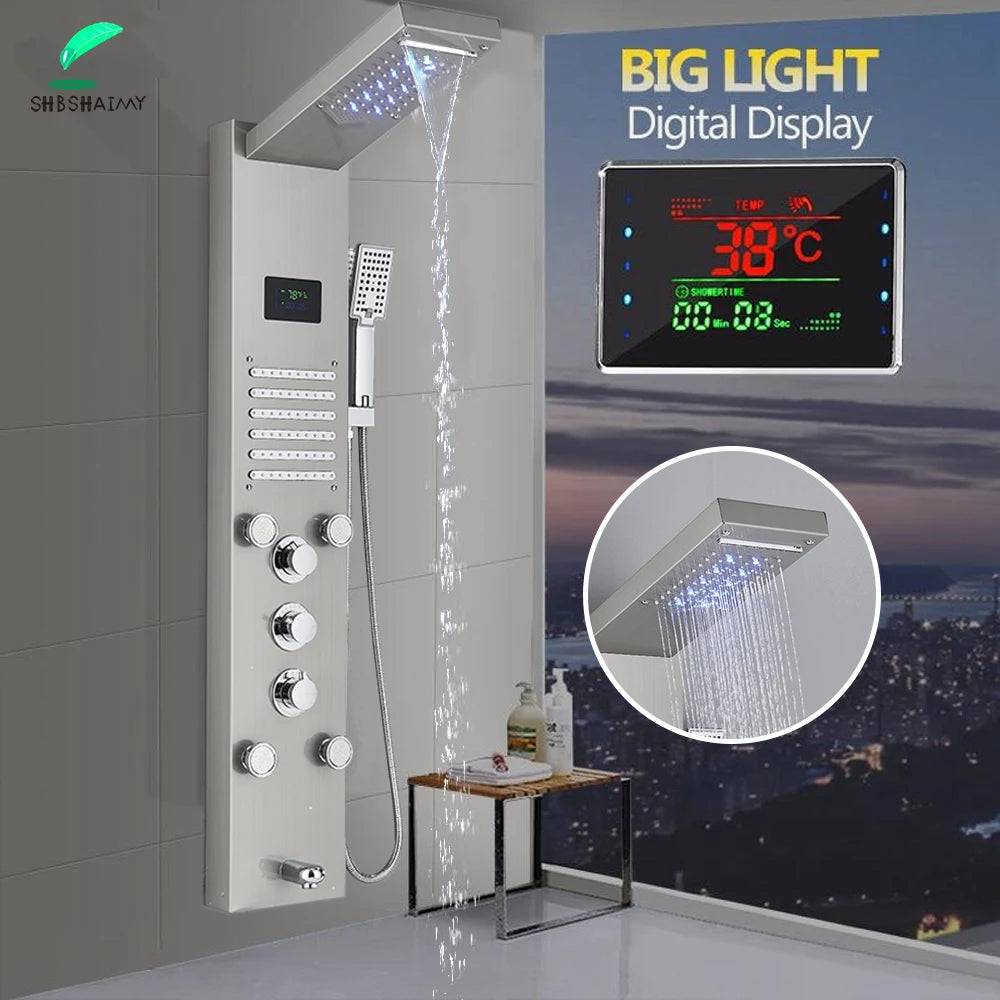 SHBSHAIMY Shower Panel Tower System Rainfall Spa Massage Temperature Screen