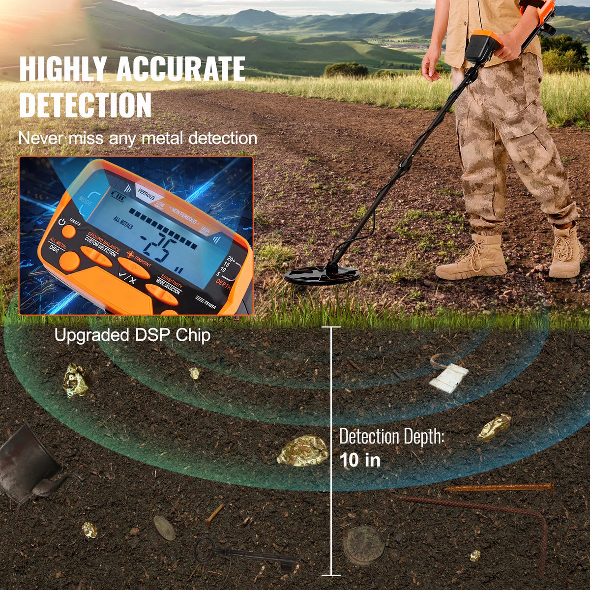 SucceBuy Metal Detector With Waterproof Coil And LCD Display 7 Modes