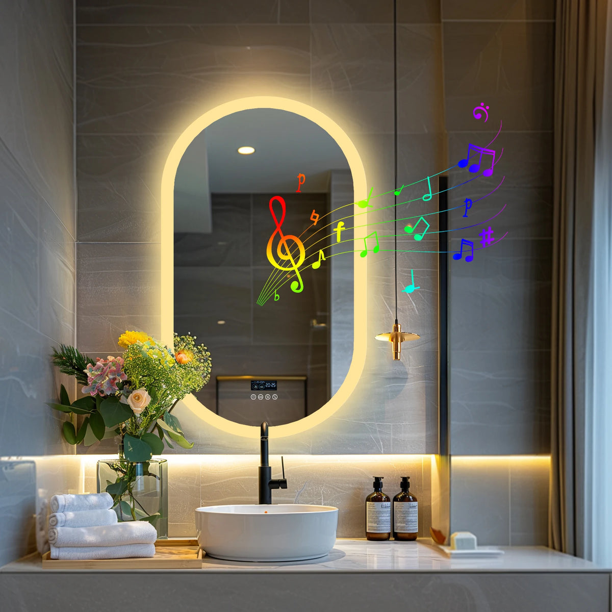 Wisfor Oval LED Bathroom Mirror Fogless Lights And Bluetooth Speaker