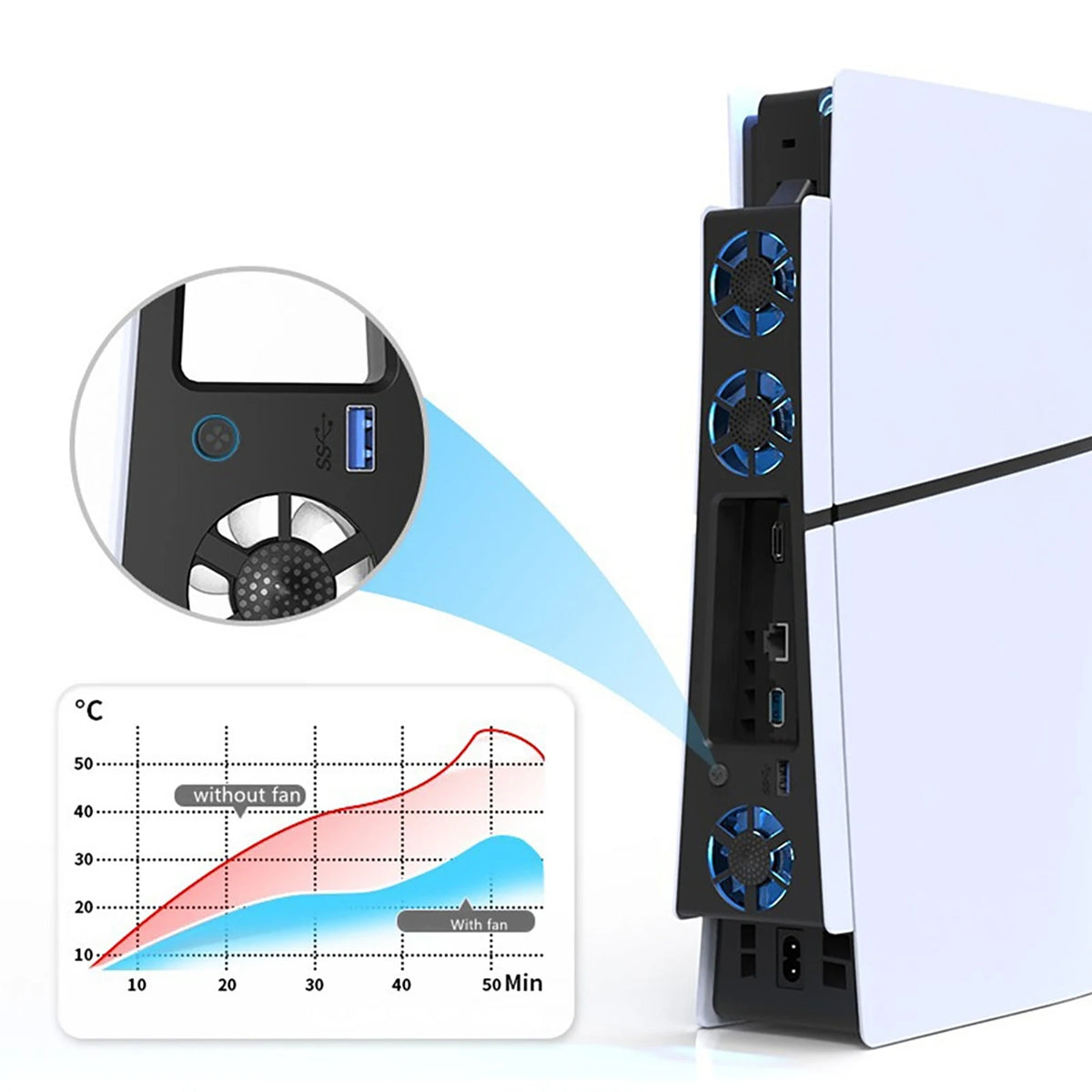 PS5 Slim Silent Cooling Fan With LED Light For Sony
