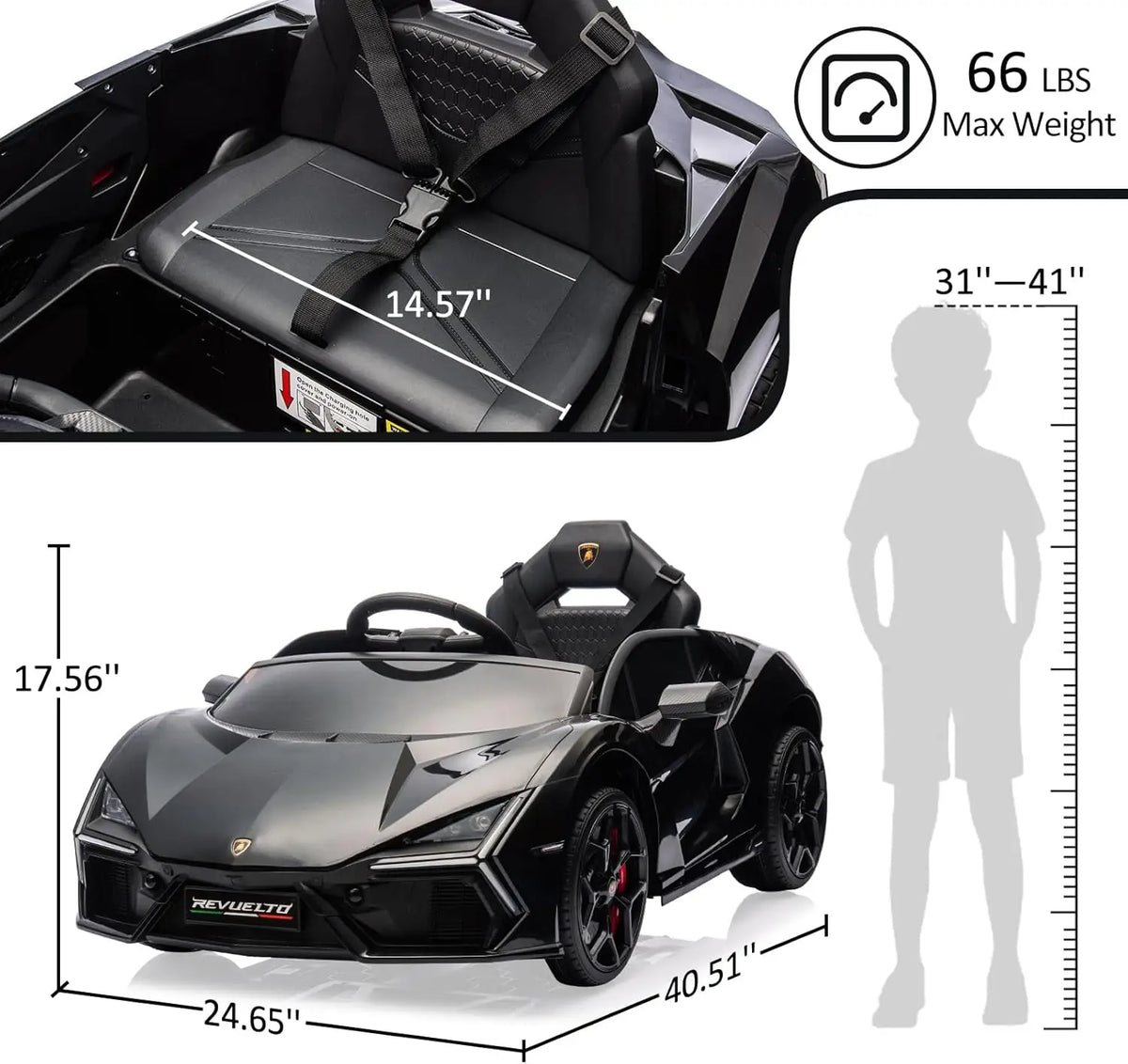 HiMISS Ride On Car For Kids Headlights Bluetooth Music Remote