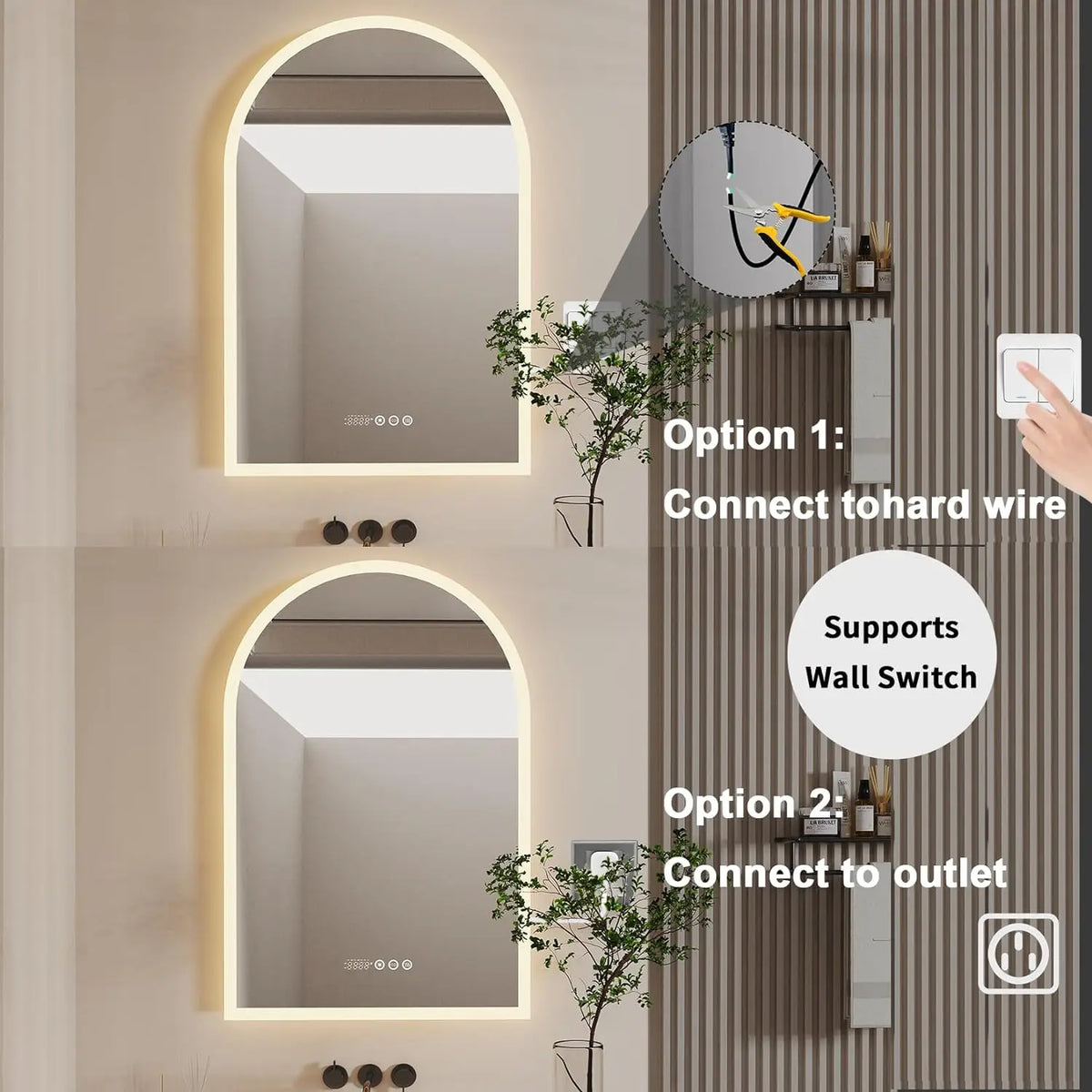 Wisfor Backlit Smart LED Bathroom Mirror With Anti Fog Dimmable