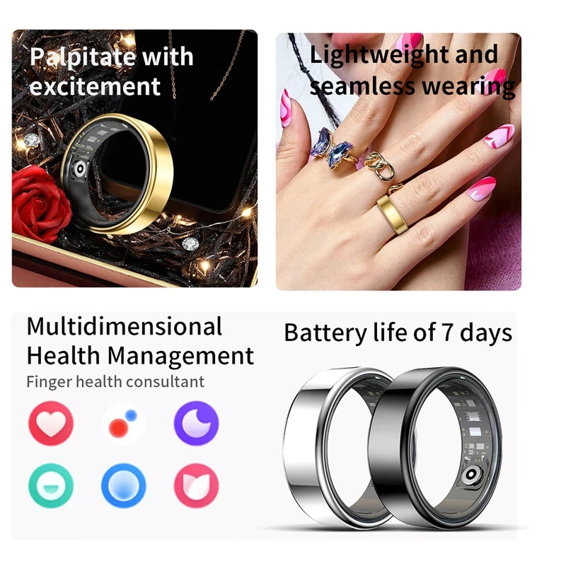 Smart Ring Health Monitor Heart Rate Blood Pressure 5ATM Waterproof