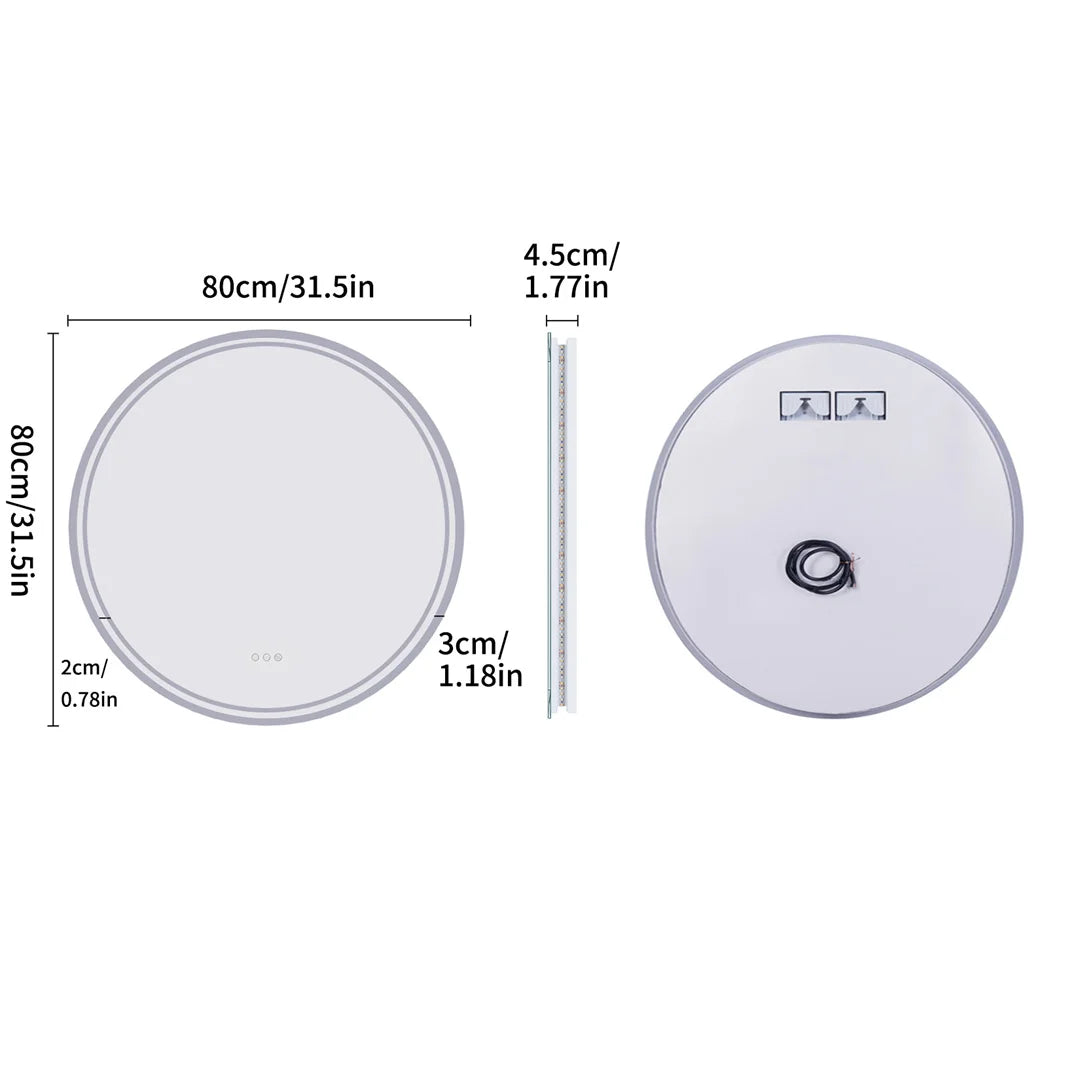 LUVODI Round LED Bathroom Mirror With Touch Sensor Anti Fog