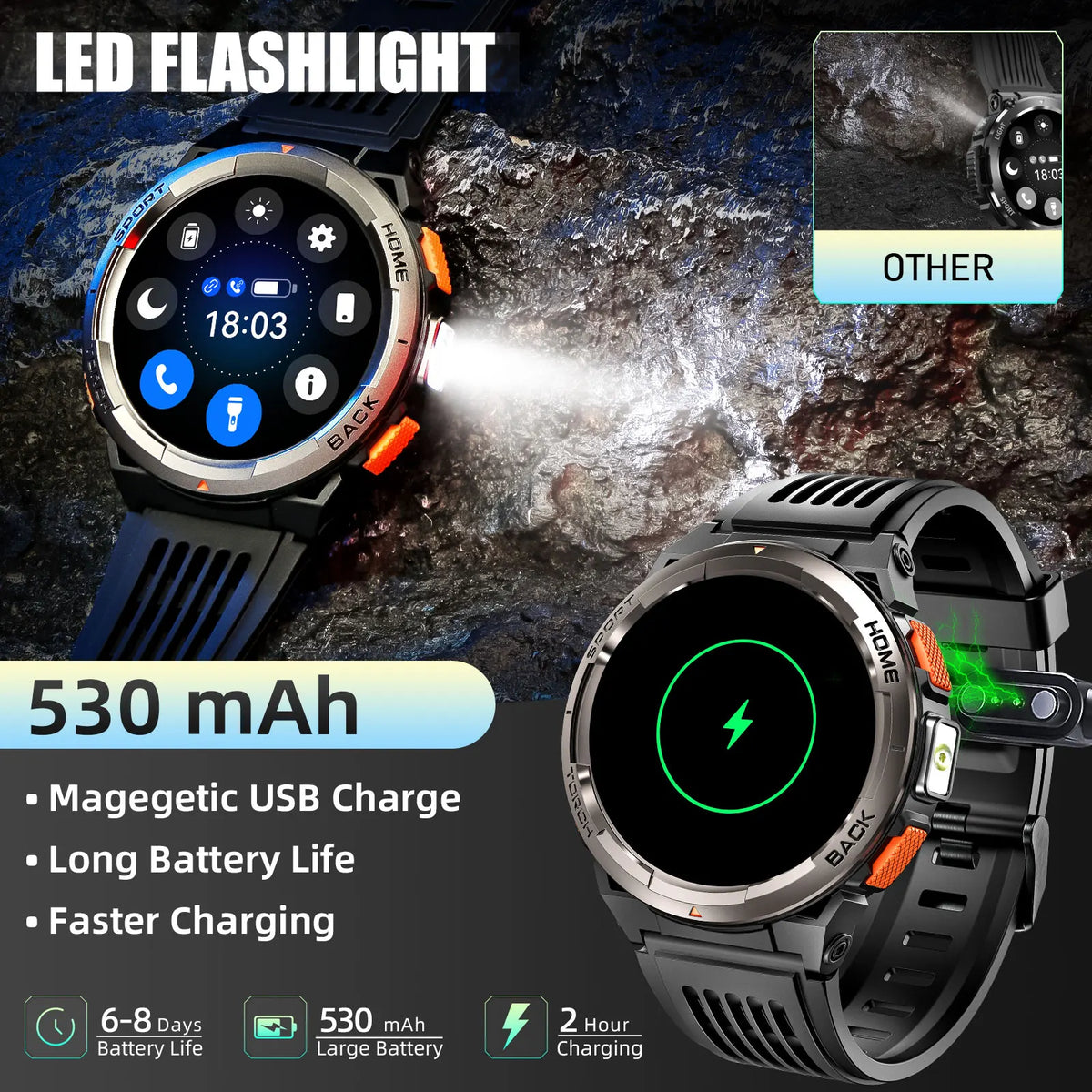 EIGIIS KE5 1.45 Inch Smart Watch 3ATM Waterproof Compass Barometer