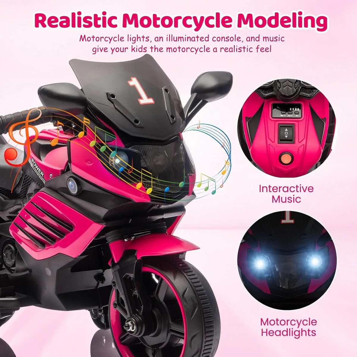 HiMISS 6V Kids Motorcycle Ride On With Training Wheels
