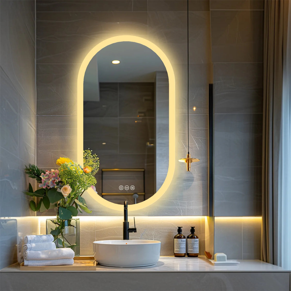 Wisfor Backlit Smart LED Bathroom Mirror Oval Anti-Fog Memory