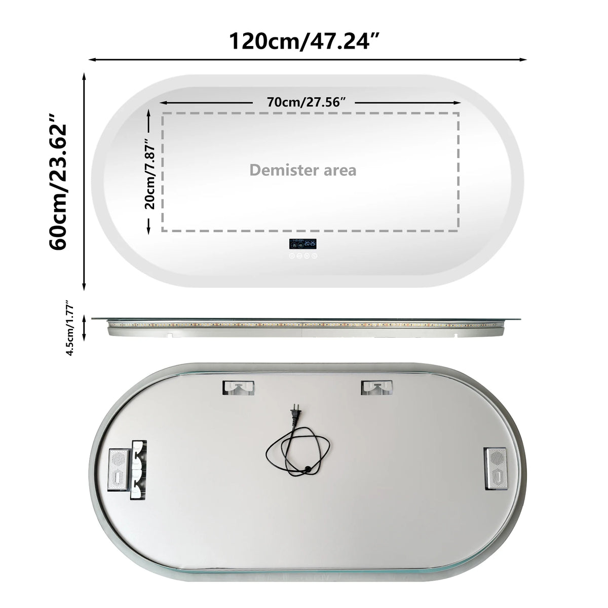 Wisfor Oval LED Bathroom Mirror Fogless Lights And Bluetooth Speaker