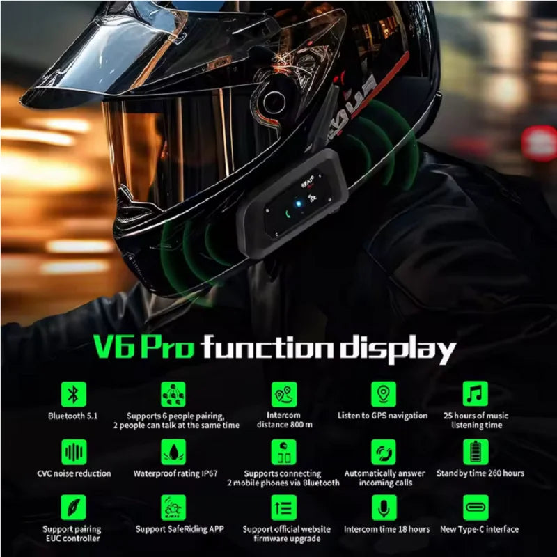 EJEAS V6 Pro Plus Motorcycle Intercom Bluetooth Five Point One Headset