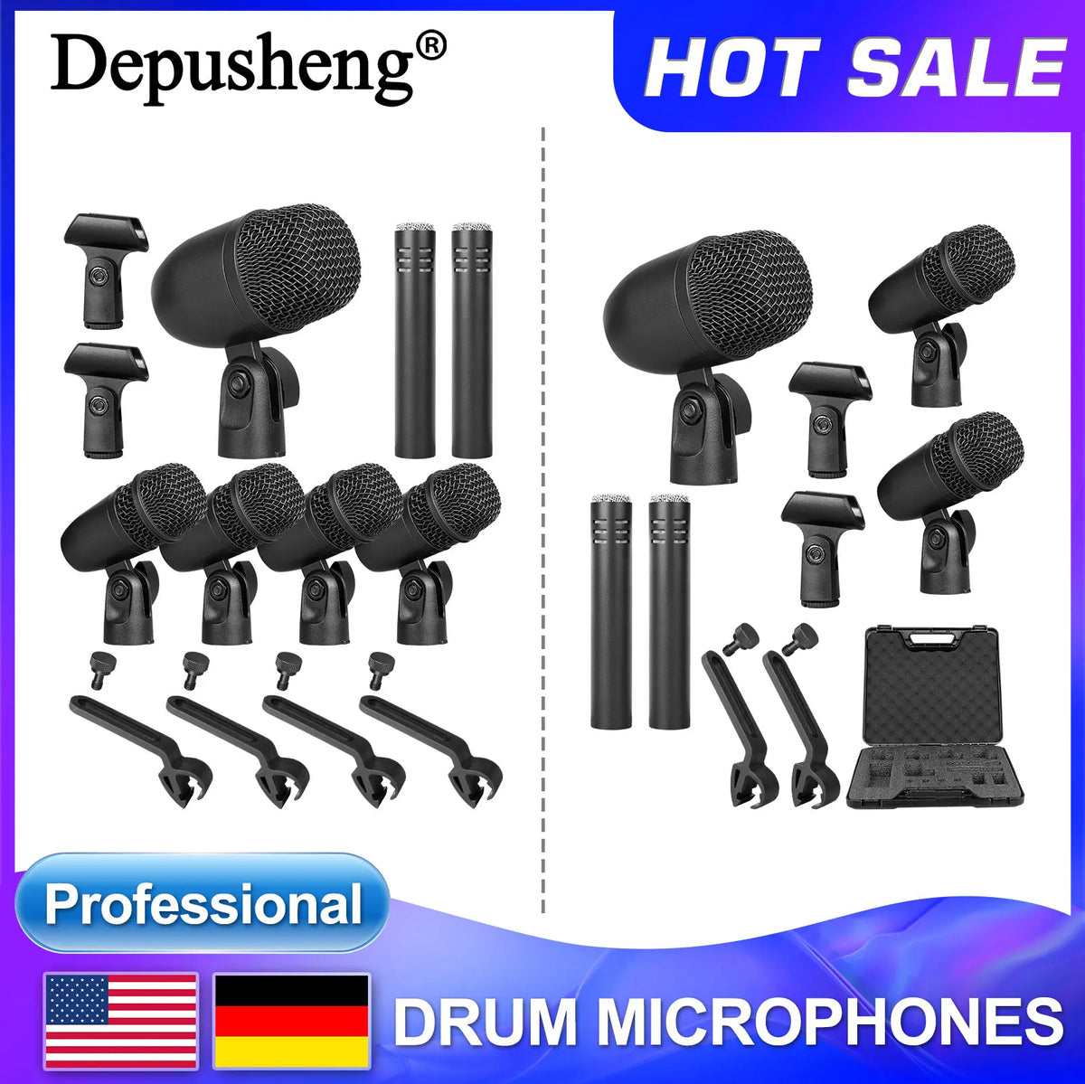 Depusheng Wired Dynamic Drum Microphone Kit For Studio Recording