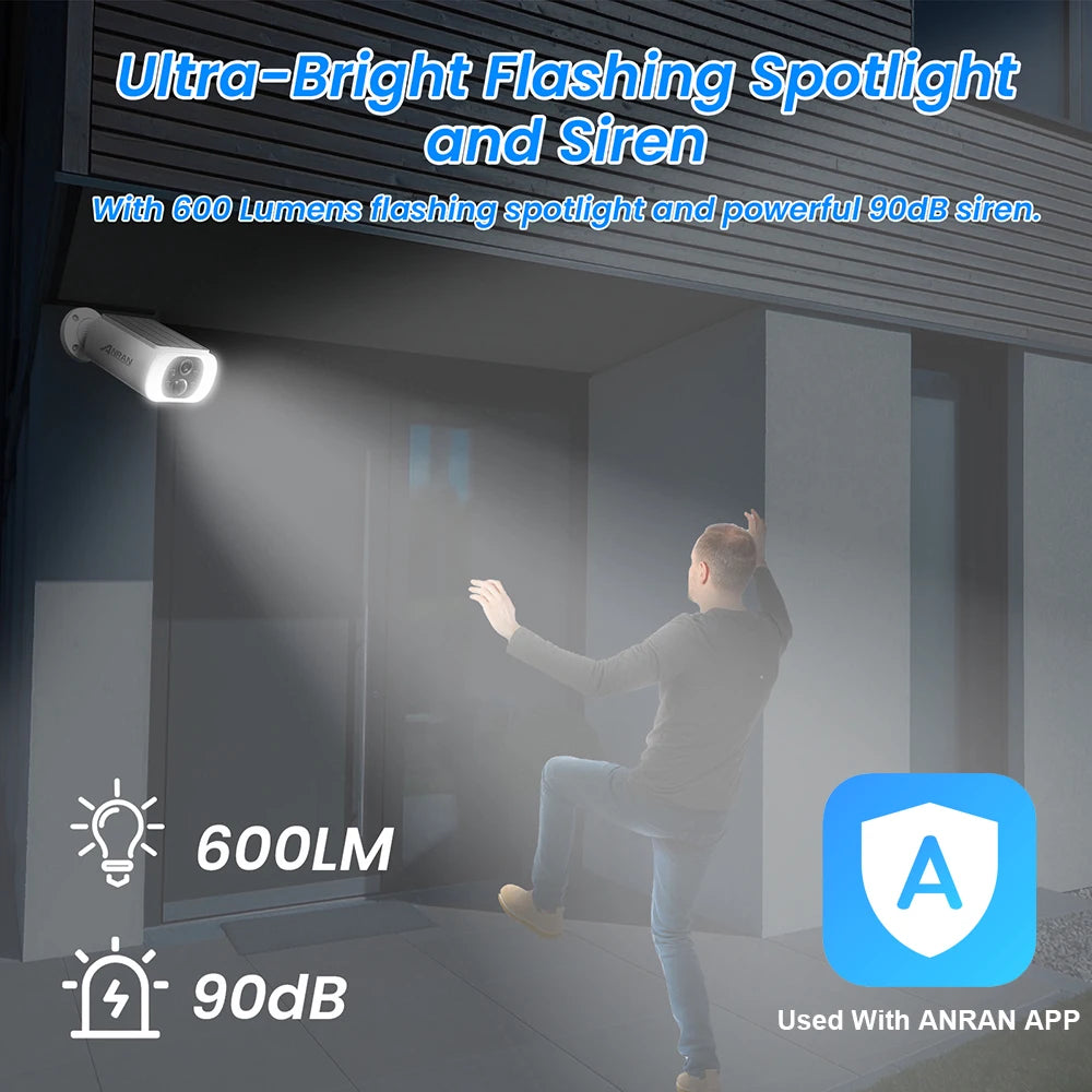 ANRAN 2K Solar Security Camera Wireless 2.4GHz WiFi Night Vision