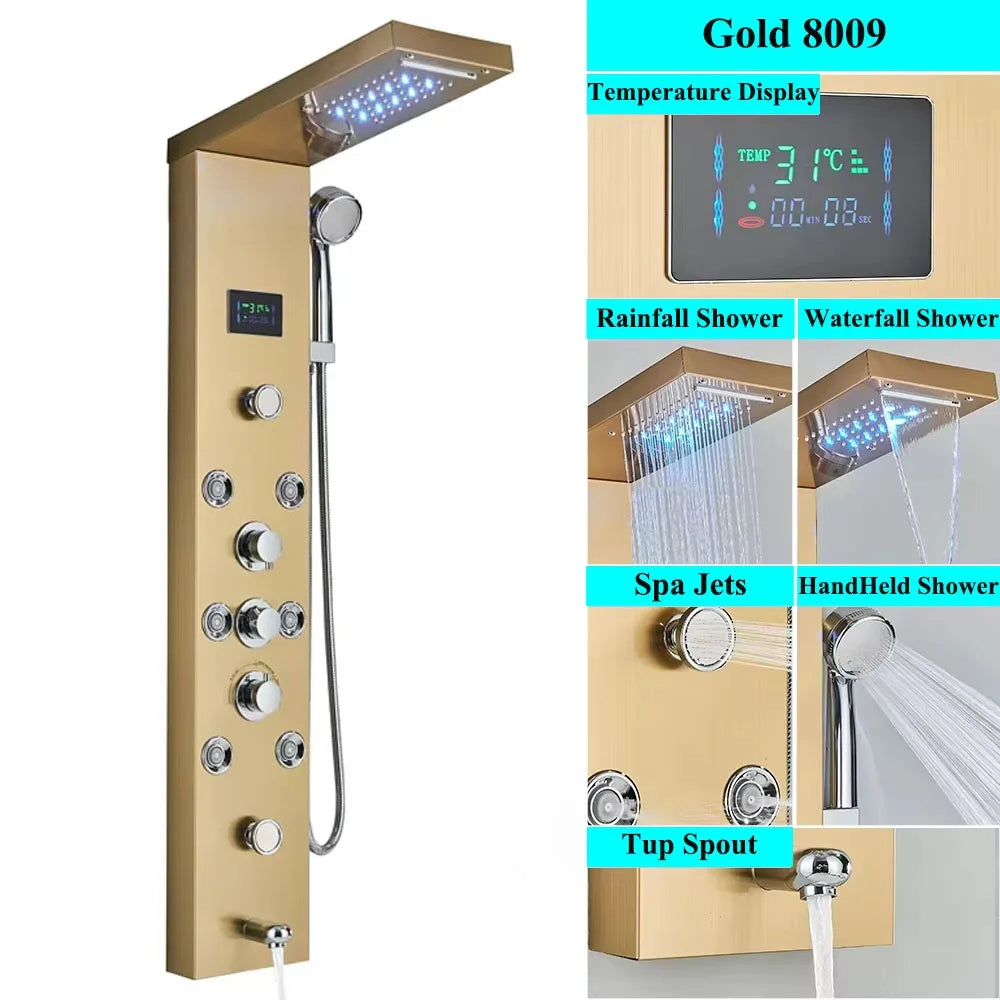 SHBSHAIMY Shower Panel Tower System Rainfall Spa Massage Temperature Screen