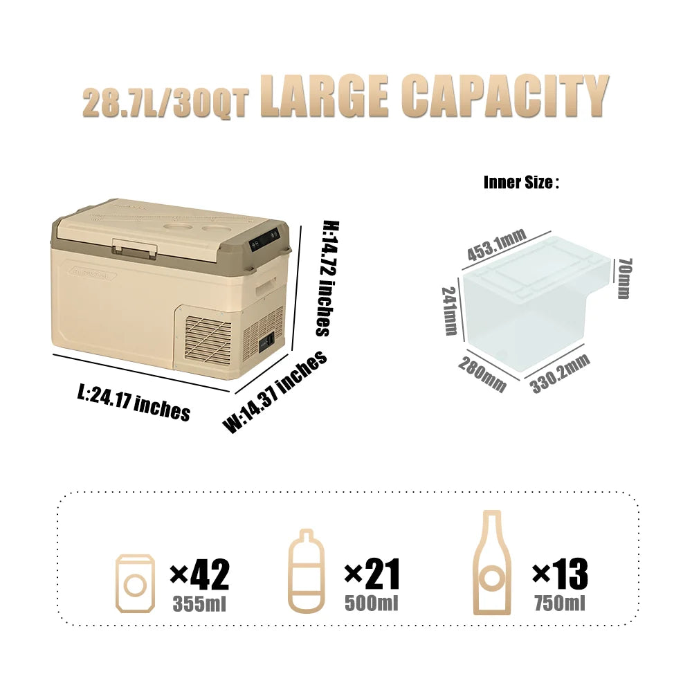 Alpicool GE30 Portable Car Refrigerator 12V 24V DC 100-240V AC