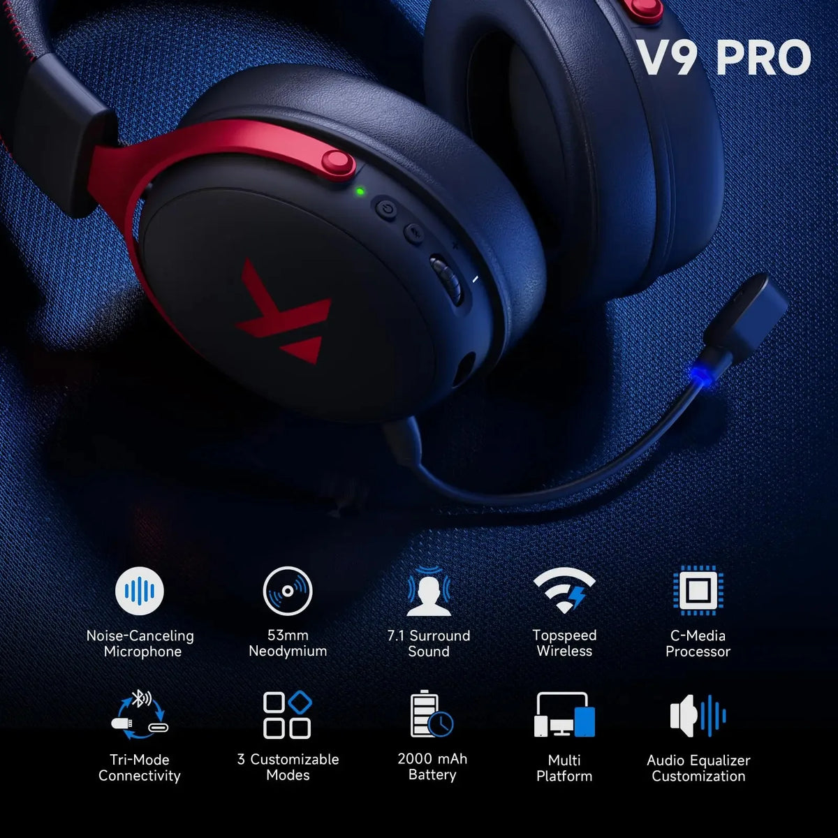 MCHOSE V9 Pro Wireless Gaming Headset 7.1 Surround
