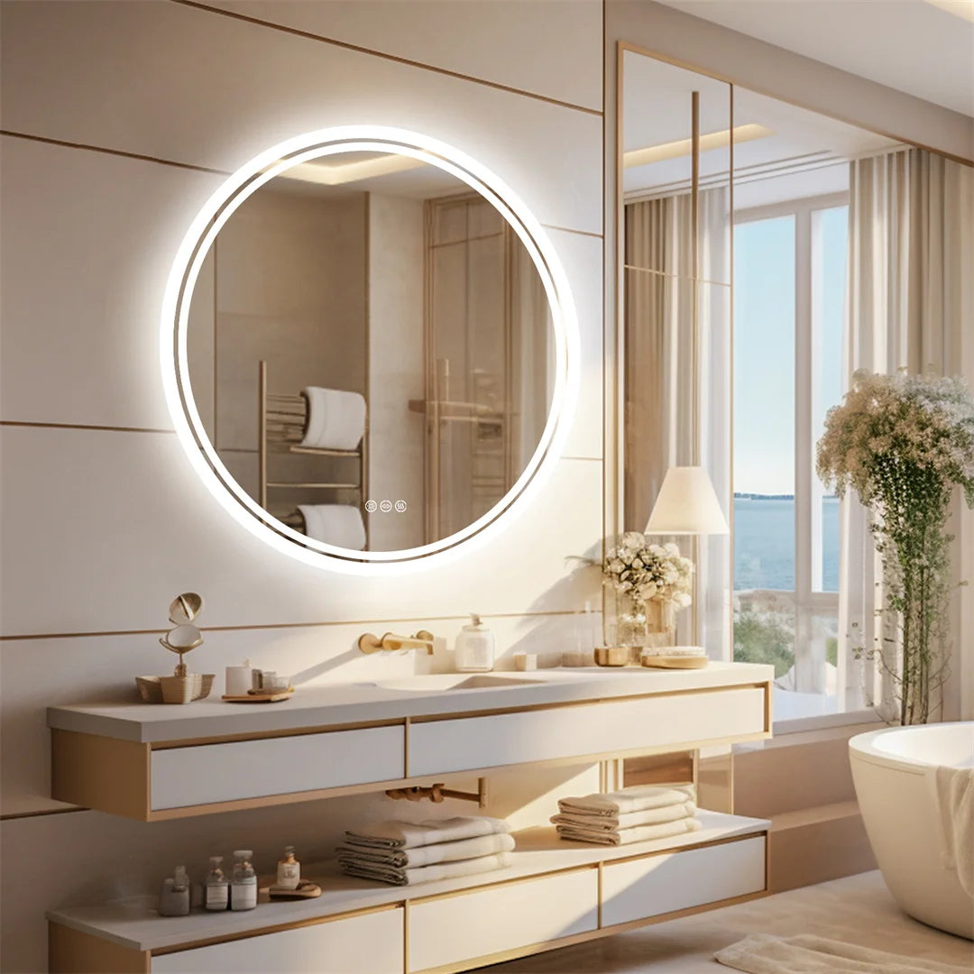 LUVODI Round LED Bathroom Mirror With Touch Sensor Anti Fog
