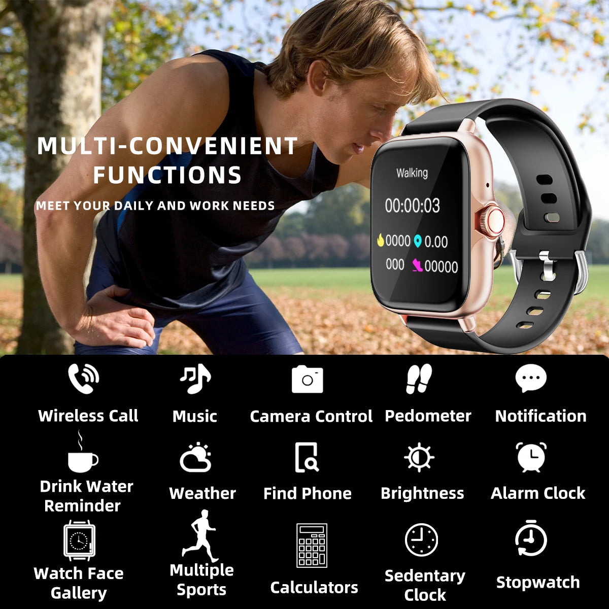 Smartwatch With Sleep Monitoring Pedometer And Alerts For iPhone Android