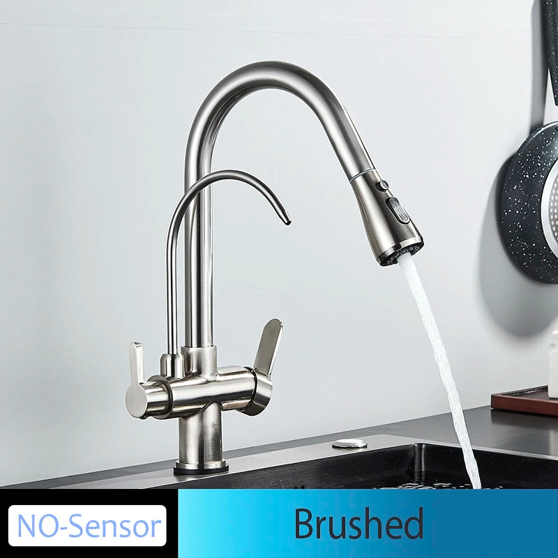 Onyzpily Kitchen Faucet No Sensor With Pull Out Spray Dual Handle