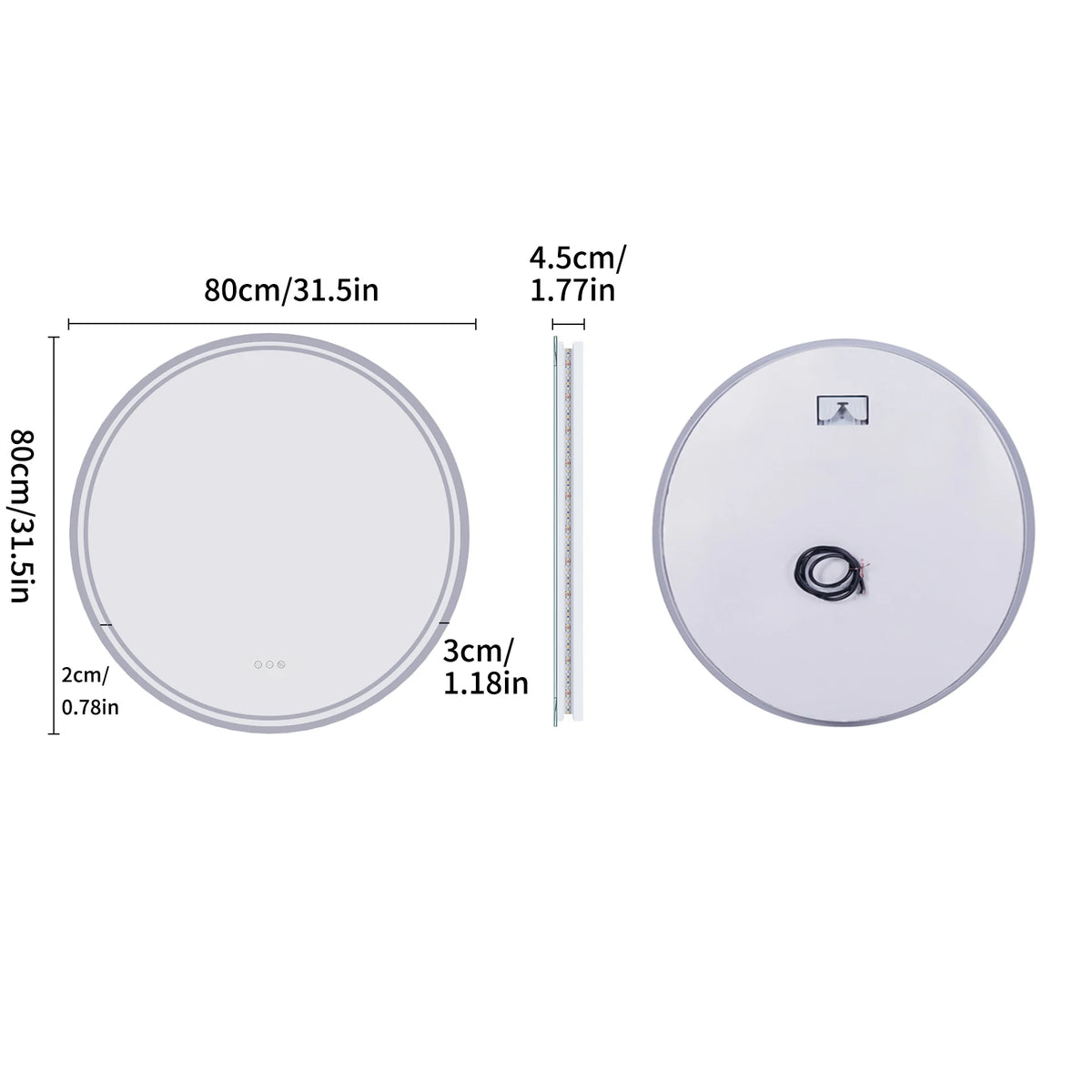 LUVODI Round LED Bathroom Mirror With Touch Sensor Anti Fog