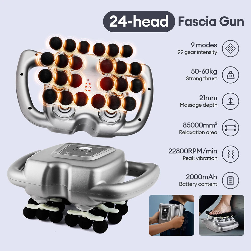 Foreverlily 24 Heads Massage Gun 9 Modes High Frequency Fascia