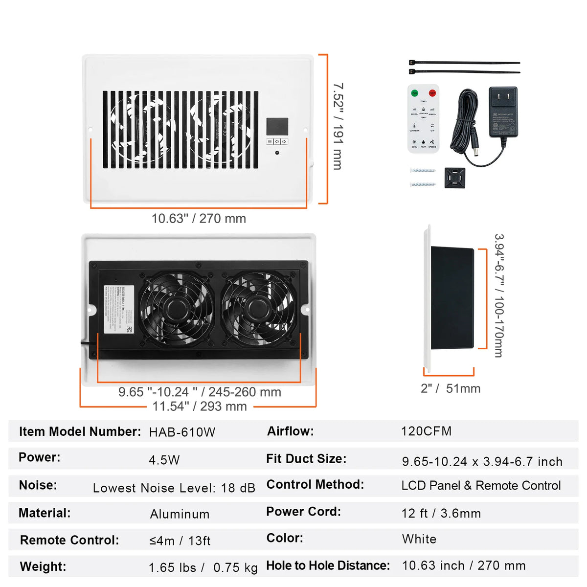 SucceBuy Register Booster Fan Quiet Vent With Remote Control Thermostat