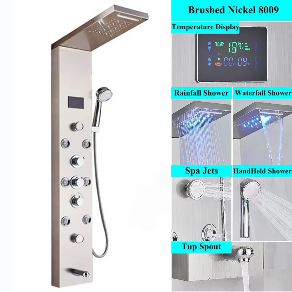 SHBSHAIMY Shower Panel Tower System Rainfall Spa Massage Temperature Screen