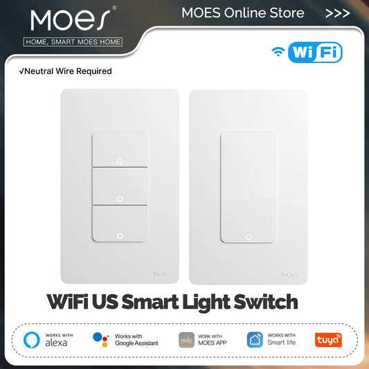 MOES Tuya Wi-Fi Smart Light Switch US Single Pole Button