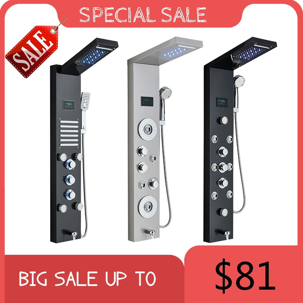 Senlesen LED Light Shower Panel Waterfall Rain Digital Display System