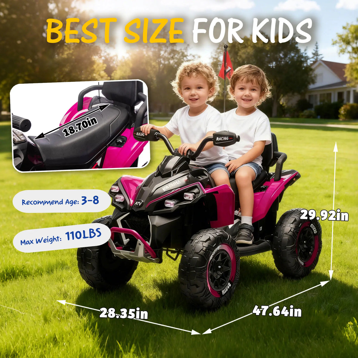 Kids 24V Ride On ATV With Remote And Bluetooth Music