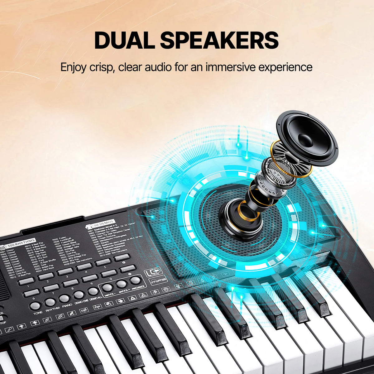SucceBuy 61Key Digital Keyboard Piano With 200 Tones 200 Rhythms