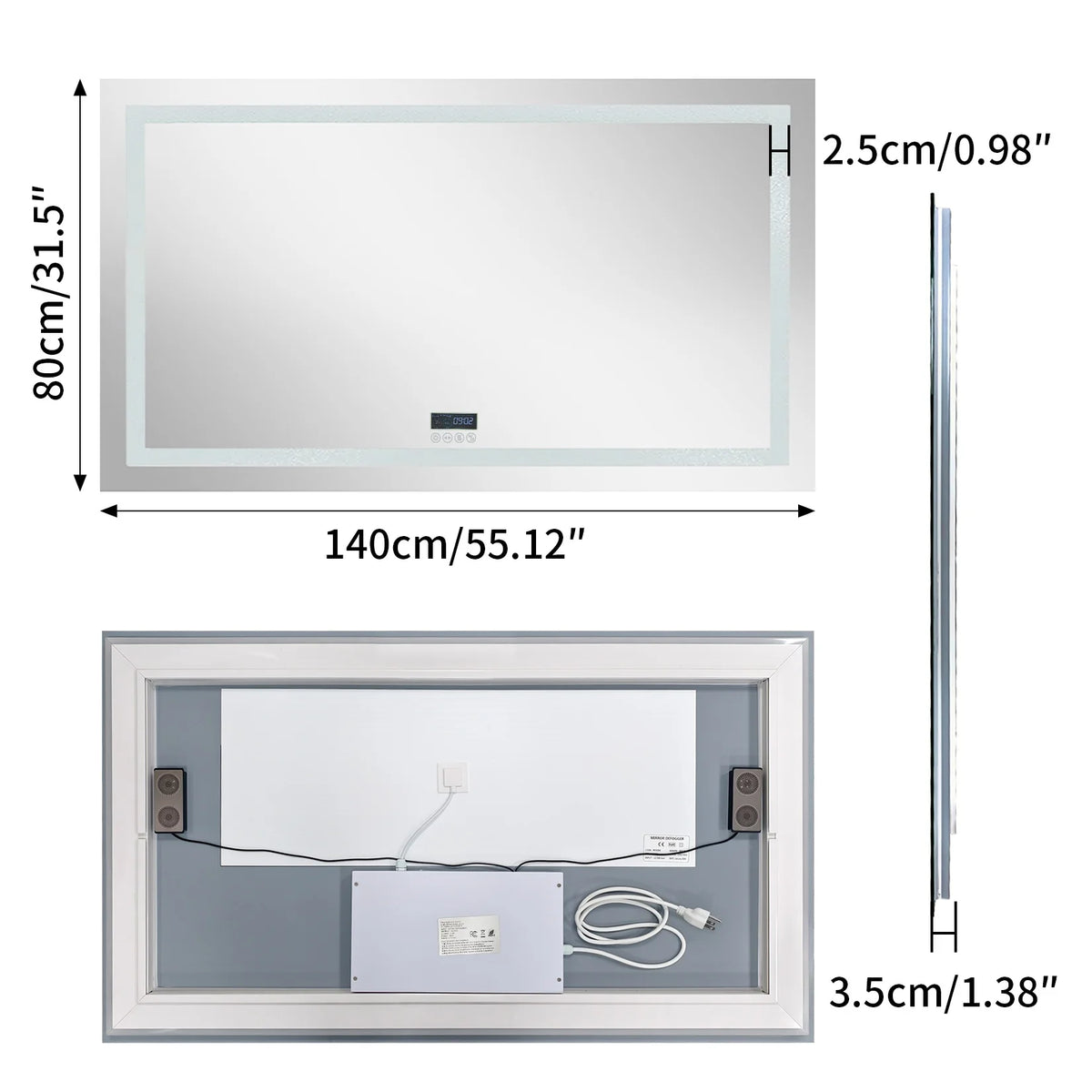 Led Bathroom Mirror With Bluetooth Speaker Antifog Backlit Dimmable Lighting