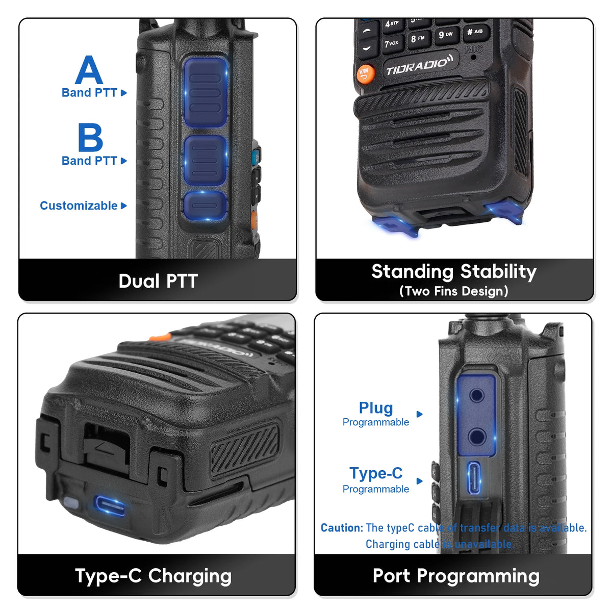 TIDRADIO H3 Walkie Talkie With App Wireless Programming USB C Cable