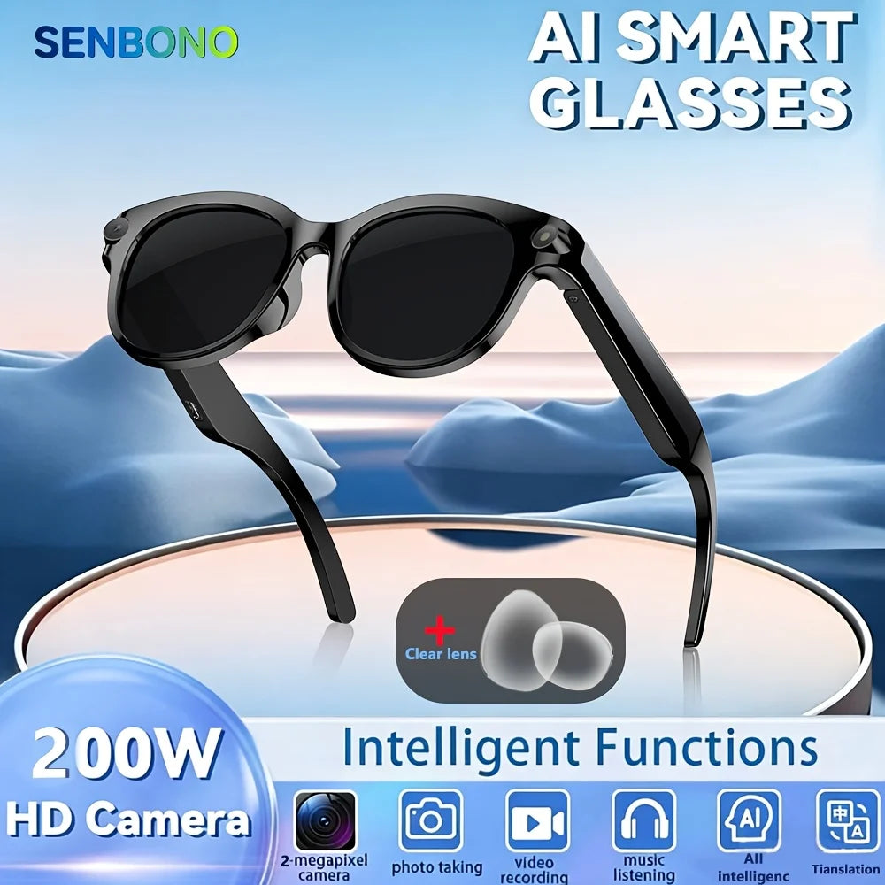 SENBONO AI Smart Glasses With HD Camera And Portable Charger